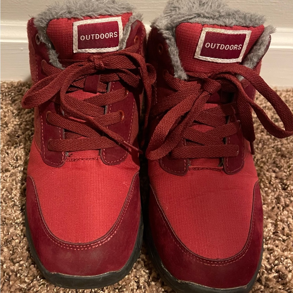 OUTDOORS Brand Women's Red Winter Ankle Boots. for hiking or trekking.